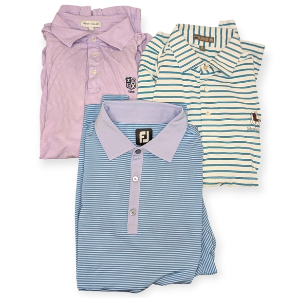 3 Men's Golf Shorts Sleeve Polo Peter Millar & FootJoy Size Medium - Picture 1 of 8